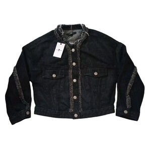 Seven 7 For All Mankind Denim Jean Jacket Size XS Fringed NWT Retail $299